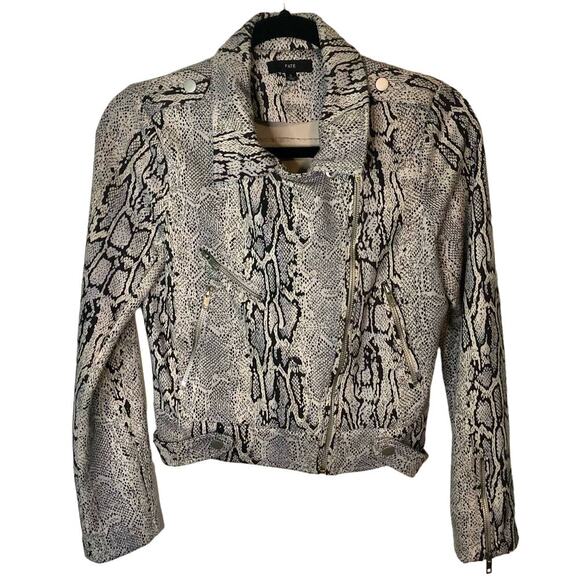 Fate Faux Snakeskin Moto Jacket Gray Ivory Black Very Soft Full Zip Size Small - Picture 1 of 9